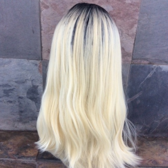 Ombre black and blond synthetic lace front wig - Picture 4 of 7